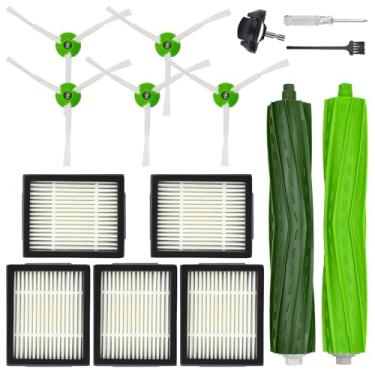 Imagem de Acessórios de peças de reposição para iRobot Roomba I E Series i1 i1+ i2 i2+ i3 i3+ i4 i4+ i5 i5+ i6 i6+ i7 i7+ i8 i8+ e5 e6 Kit de acessórios de vácuo, 1 escova principal, 5 escovas laterais verdes