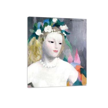 Imagem de MariIe Laurncin Famosas impressões de arte de parede em tela - Imagem moderna de decoração de parede para casa - Mulher com colar - Reprodução de pintura pronta para pendurar tela embrulhada 20x25 cm