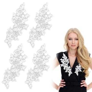 Imagem de 4 peças de apliques de renda bordados com lantejoulas brancas - apliques de flores de renda, aplique de folhas de flores, costura para bolsas de roupas, acessórios faça você mesmo, artesanato (branco)