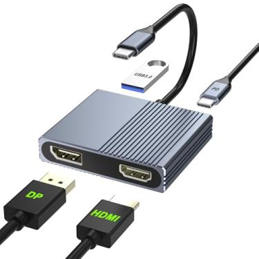 Imagem de Adaptador USB C para HDMI e DisplayPort, adaptador de monitor duplo 4K @60Hz para laptops Dell/HP/Mac, USB tipo C para porta de exibição e multiporta HDMI com USB 3.0/PD, hub USB C, monitor duplo de