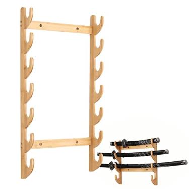 Imagem de Suporte de espada prateleira de espadas, suporte para espadas de piso multicamada, suporte para espadas katana de montagem na parede, suporte para exibição de armas, cabide vertical para espadas, sop