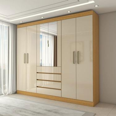 Imagem de Guarda-Roupa Casal Dínamo 6 Portas 4 Gavetas com Espelho Cinamon/Off White - Panorama Móveis