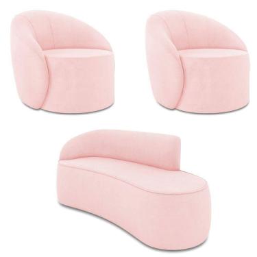 Imagem de Sofá 3 Lugares Orgânico 180cm Morgan E 2 Poltronas Lua Suede Rosa Bebê D03 - D`rossi