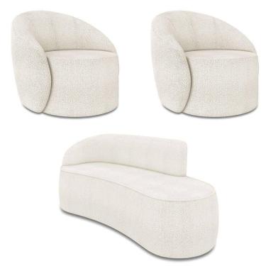 Imagem de Sofá 3 Lugares Orgânico 180cm Morgan E 2 Poltronas Lua Bouclê Off White D03 - D`rossi