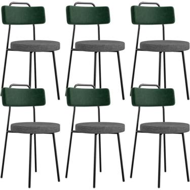 Imagem de Kit 06 Cadeiras Estofada Sala De Jantar Barcelona L02 Facto Verde Musgo Linho Cinza Escuro - Lyam