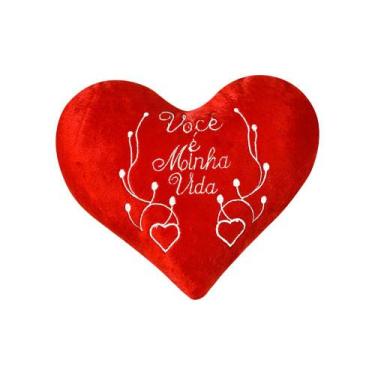 Imagem de Almofada bordada coração de pelúcia minha vida vermelha 1pç - Vitor Bo