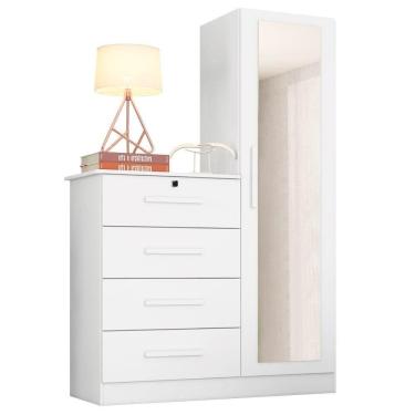 Imagem de Cômoda 4 Gavetas 1 Porta Com Espelho Elise Plus A02 Branco Fosco - Mpozenato