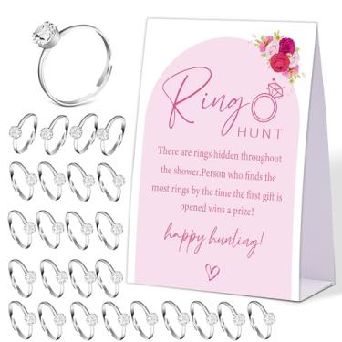 Imagem de Jogo de caça de anel floral rosa, jogo de chá de panela encontre os anéis com 30 anéis falsos, decorações modernas de chá de panela, chá de casamento ou suprimentos de despedida de solteira - 01