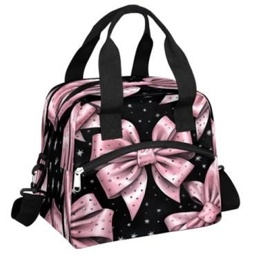 Imagem de TKBXAEG Lancheira com laço rosa isolada para mulheres e homens, reutilizável, impermeável, lancheira, bolsa térmica, bolsa de refeição portátil de um ombro, lancheira portátil para adultos, para
