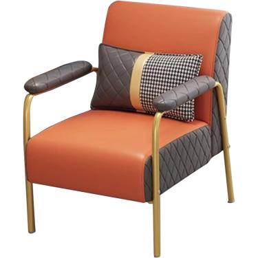 Imagem de Cadeiras De Sofá Modernas De Meados Do Século, Poltrona De Couro Com Moldura De Metal E Travesseiro Lombar, Poltrona Para Sala De Estar, Quarto, Escritório Em Casa, Orange, Size