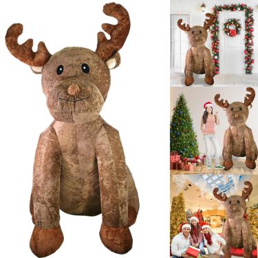 Imagem de Rena Pelúcia Inflável Decorativa Natal com LEDs, Grande 2,44m Altura, Material Impermeável, Bivolt Infla em menos de 10 minutos, Comercios, Casas e Hotelaria