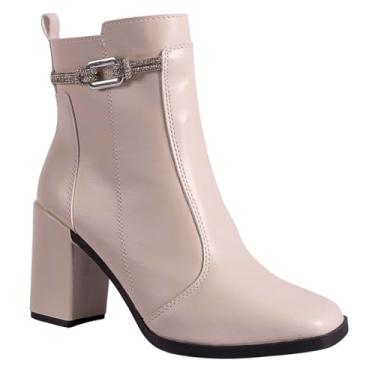 Imagem de Bota Feminina Salto Bloco Grosso Cano Curto Coturno Brilho (Off-White, BR, Adulto, Numérico, 38)