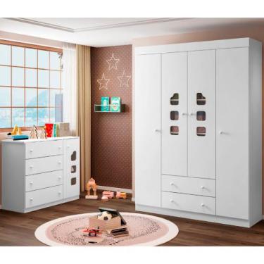Imagem de Conjunto Infantil Guarda Roupa e Cômoda Lina 100% MDF Branco Semi Bril