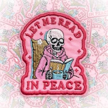 Imagem de Let Me Read in Peace Patch de 7,6 cm Esqueleto Engraçado Livro de Amor Meme Livrário Humor Ferro On/Costurado Tecido Bordado Aplique Remendos para Caminhoneiro Chapéus Roupas Mochila Acessórios DIY