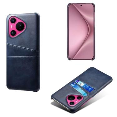 Imagem de Capas Compatível com Huawei Pura 70,Caso de couro PU-Tampa de telefone a prova de choque com 2 slots de cartão,Proteção anti-impressão digital e anti-gota-Blue