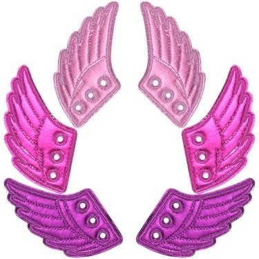 Imagem de GORGECRAFT 6 peças, 3 cores, pingente de sapato com asas de anjo, rosa, roxo, feltro, brilhante, em forma de asa, berloques de cadarço com 3 furos para artesanato faça você mesmo, patins, tênis de
