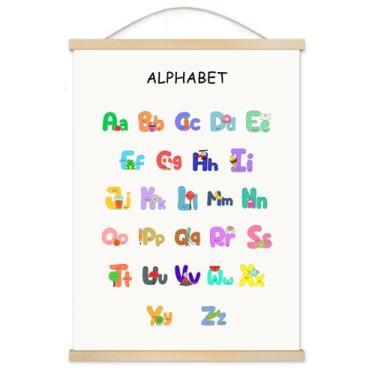 Imagem de Pôster do alfabeto educacional e arte de parede para sala de aula infantil - Arte infantil de 30 x 40 cm, perfeito para decoração de quarto de criança, decoração pré-escolar, pôsteres de alfabeto para