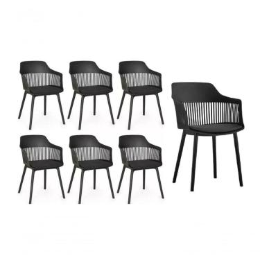 Imagem de Kit 7 Cadeiras Polipropileno Marcela Montreal Preta Para Sala De Jantar Ou Escritório