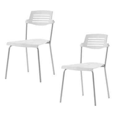 Imagem de Conjunto 2 Cadeiras Base Tubular Fixa Clean Prata/Branco