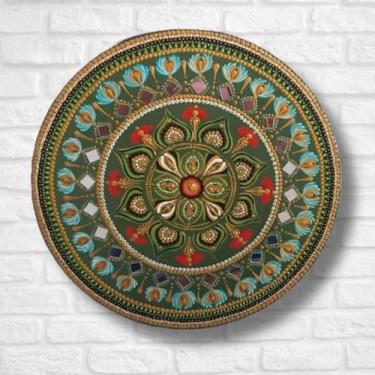 Imagem de Mandala Decorativa em MDF para parede – Pintura Pontilhismo Artesanal com Espelhos – 30 cm –