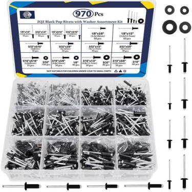 Imagem de Kit de sortimento ZQZ Black Pop Rivets com lavadora, 970 unidades, 14 