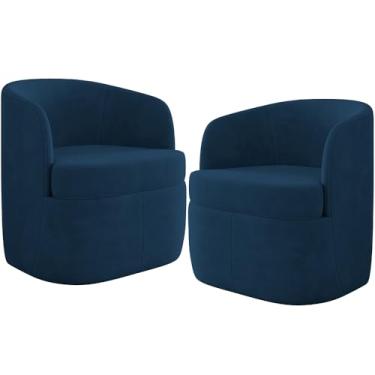 Imagem de KIT 02 Poltronas Decorativa Giratória Para Sala de Estar Siena K01 Veludo Azul Marinho - Lyam Decor