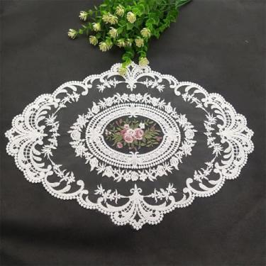 Imagem de Jogo americano retrô de renda estilo francês para mesas, cômodas, mesas e mesas finais, vintage, crochê, floral, bordado, tapete de vaso para casamento, jantar, festa, decoração de casa (2 peças