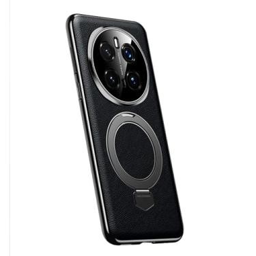 Imagem de FWYANZH Capa de couro para Honor Magic 7 Pro/7, capa de suporte de anel magnético, proteção total da lente à prova de choque, capa de telefone luxuosa, preta, 7