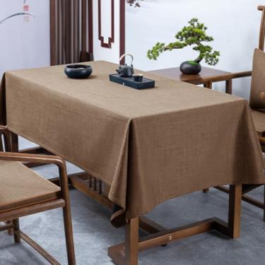 Imagem de KAIJIE Chinoiserie Toalha de mesa de cor lisa impermeável retangular lavável para decoração de casa, cozinha, jantar, festa, 145 x 260 cm, cor café