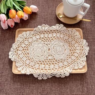 Imagem de Jogo americano de crochê feito à mão, toalhas de renda de malha, toalhas de pano de algodão, decoração vintage, tapetes de mesa florais para cozinha, mesa de jantar, decoração de casa, formato oval