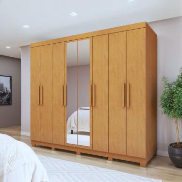 Imagem de Guarda-roupa 8 Portas 4 Gavetas com Espelho e com Pé Andara Soft Amêndoa Clean