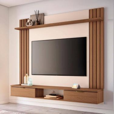 Imagem de Painel 70 Pol 180cm Bancada Suspensa Solus Off/castanho - Hb Móveis