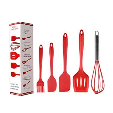 Imagem de Dioche Conjunto de Espátula de Silicone, 5pcs Silicone Spatula Silicone Kitchen Utensils Set Baking Tool Bolo Decoration for Home Bakery (Conjunto vermelho de 5 peças)
