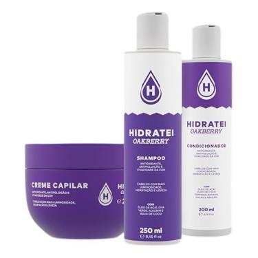 Imagem de Kit Hidratei Shampoo + Condicionador + Creme ou máscara Oakberry, Limpeza profunda detox, açai, protege a cor dos fios, hidrata, cacheados, ondulados, coloridos.