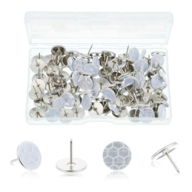 Imagem de 100 peças de tachas refletoras de marcação de trilha, 1 cm que brilham no escuro, pregos de polegar com caixa de armazenamento, pregos de metal de aço inoxidável marcadores de estrada para caça