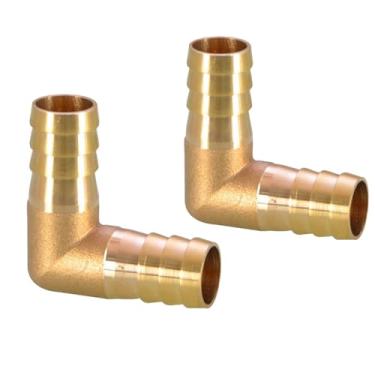 Imagem de 2 peças de encaixe de emenda de farpa de latão em forma de L de 5/20.3 cm, encaixe de mangueira de farpa de 16 mm, combustível de água a gás, conector de 90 graus.