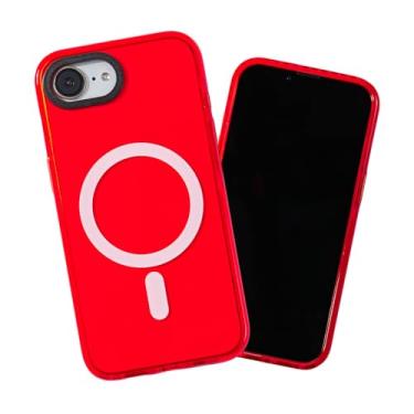 Imagem de SteepLab Capa magnética de barreira para iPhone 16e - Compatível com MagSafe - Capa de absorção de impacto com ímãs fortes - Proteção 360 e moldura elevada (morango vermelho elétrico)