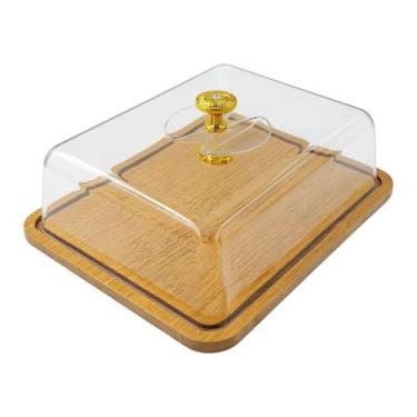 Imagem de Porta Frios Bandeja Bambu Com Tampa Acrílico Pegador Servir Bambu - Ka