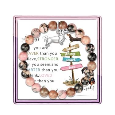 Imagem de ARHTF Pulseira de Dachshund para mulheres, presentes de Dachshund, presentes de cachorro Weiner para mulheres, joias de dachshund, presentes de aniversário, presentes de Natal, Medium, Pedra, Sem