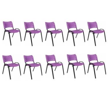 Imagem de Kit Com 10 Cadeiras Iso Para Escola Escritório Comércio Roxa Base Pret