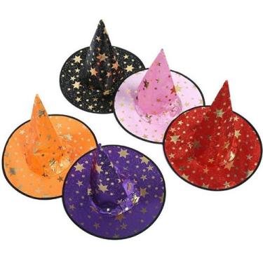 Imagem de Chapéu Bruxa Estampado Morcego Estrela e Teia Halloween - D' Presentes
