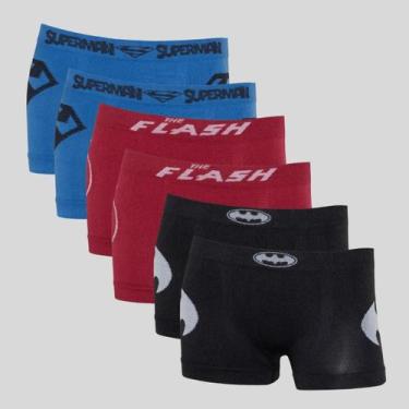 Imagem de Kit 6 Cueca Boxer Infantil SuperHerói Elastano Microfibra - Warner, So