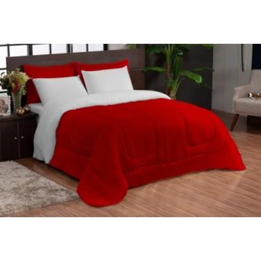 Imagem de Kit Edredom Casal Queen Dupla Face 5 Peças 2,20m x 2,40m – Microfibra Macia(ele ela verm branco)