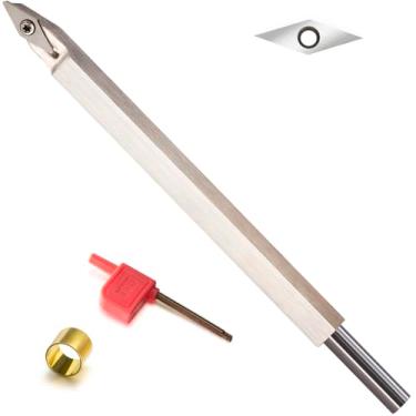 Imagem de Ferramenta de torneamento de madeira com ponta de carboneto DT Detalhe de ferramenta de torno de madeira de carboneto feito de aço inoxidável com 2 peças de cortador de carboneto de diamante e chaves