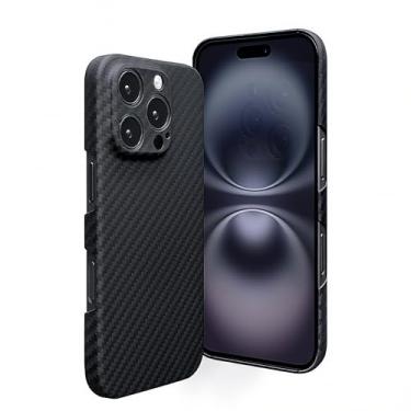 Imagem de Asdsinfor Capa de fibra de aramida real para iPhone 16 Pro, fina e leve com proteção resistente, antiarranhões e menos toque, capa de tecelagem de fibra de carbono para Apple iPhone 16 Pro. Preto