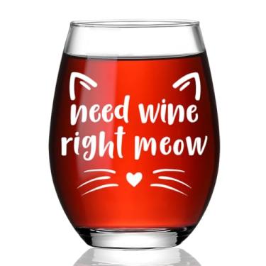 Imagem de Ymzkpoa Presentes engraçados de taça de vinho sem haste para mulheres, gato mãe amante senhora, Need Wine Right Meow, gatos presentes temed para suas irmãs amigas, taças de vinho fofas para
