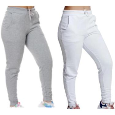 Imagem de kit 2 Calças Jogger Moletom Feminina flanelada - lgamn, Cinza, Branco,