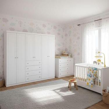 Imagem de Quarto Infantil Americano 6 Portas Ambiente com Berço Tutto New Branco