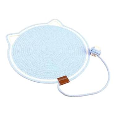 Imagem de Baoblaze Tapete arranhador para gatos, de papelão, redondo, com bola, protetor de móveis para casa, brinquedo interativo, almofada arranhadora, Azul