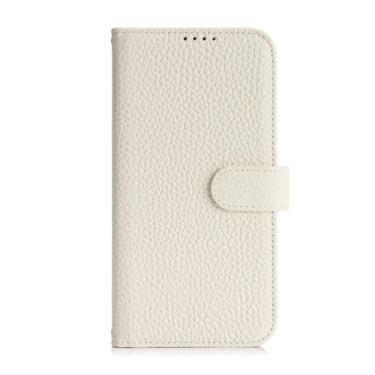 Imagem de LTLMYDAM Capa de couro para iPhone 17 Pro Max/17 Pro/Air/17, capa flip com textura de lichia com função de suporte, capa de fecho magnético, branca, 17 Pro